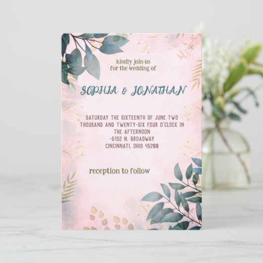 Simplement Eucalyptus Faire-part de mariage de ver (Debout devant)