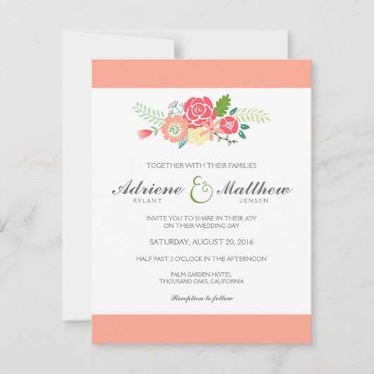 Simplement Floral & Stripes Faire-part de mariage  (Devant)