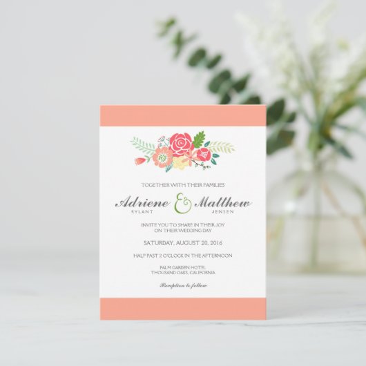 Simplement Floral & Stripes Faire-part de mariage (Debout devant)