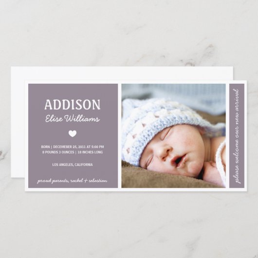 SIMPLEMENT PUR | BÉBÉ FILLE FAIRE-PART DE NAISSANC (Devant / Derrière)