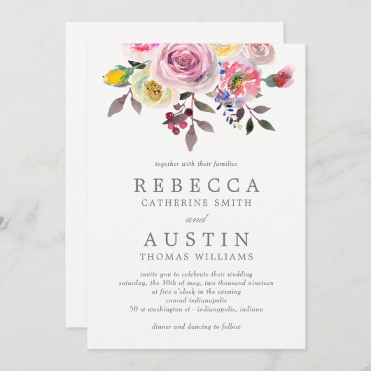 Simplement Un Joli Faire-part de mariage Floral (Devant / Derrière)