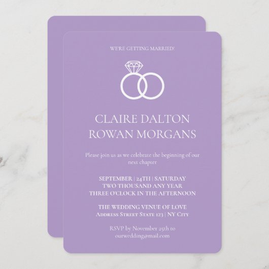 Simples anneaux Faire-part de mariage Lilac (Devant / Derrière)
