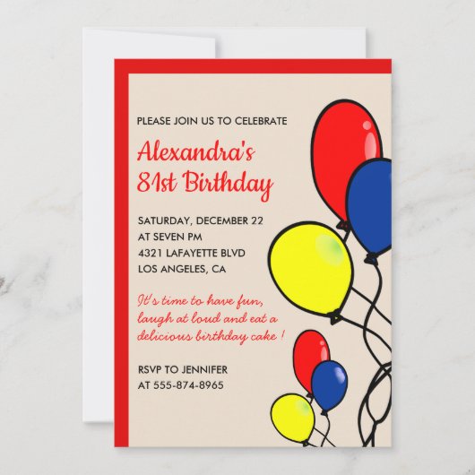Simples Ballons rouges invitations à 81e anniversa (Devant)