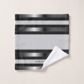 Simples Bandes Géométriques Noir Et Argent (Gant de toilette)