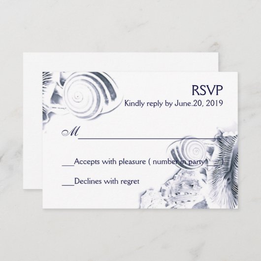 Simples coquillages bleu marine RSVP (Devant / Derrière)