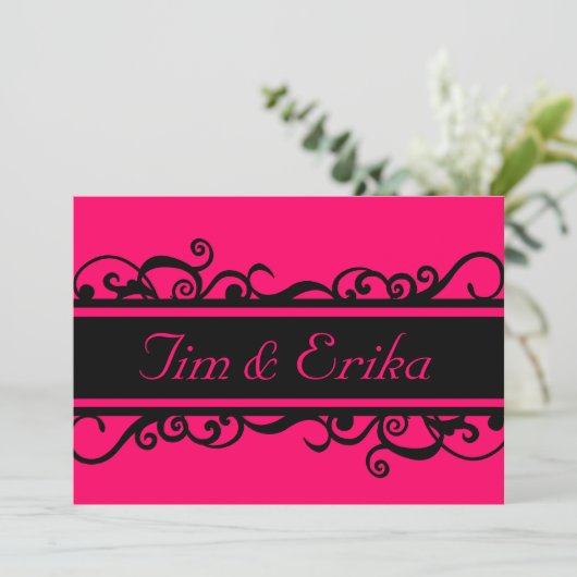 Simples faire-part de mariage noir et rose (Debout devant)