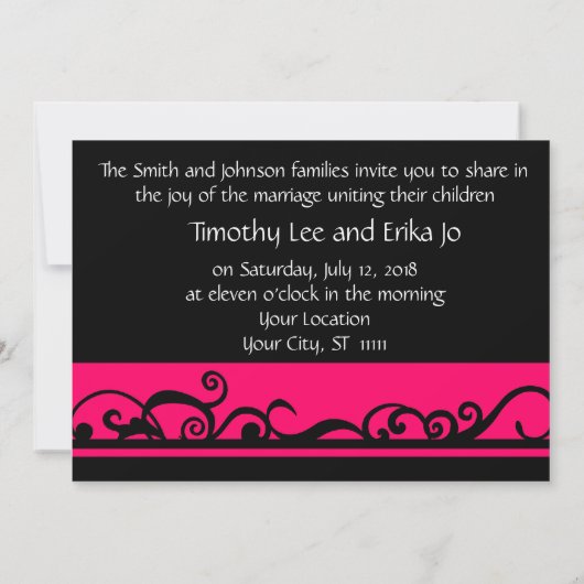 Simples faire-part de mariage noir et rose (Dos)