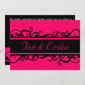 Simples faire-part de mariage noir et rose (Devant / Derrière)