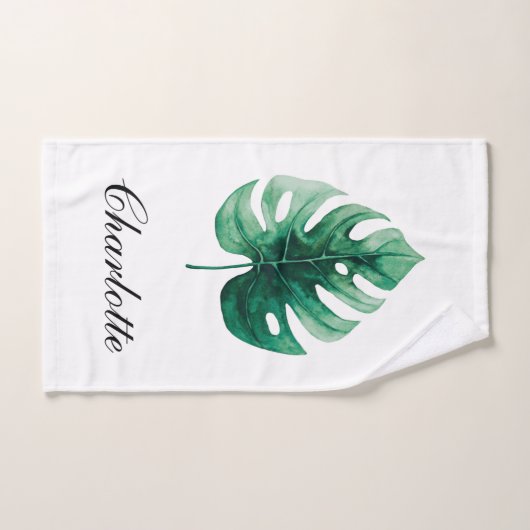 Simples feuilles de Monstère verte de couleur d'ea (Serviette à main)