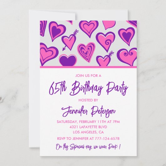 Simples invitations à 65e anniversaire Glam Heart (Devant)