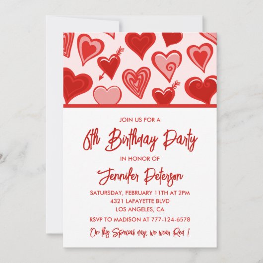Simples invitations à 6 ans pour ses Coeurs (Devant)