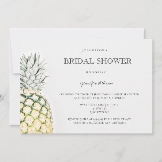 Simples invitations à la douche nuptiale ananas (Devant)