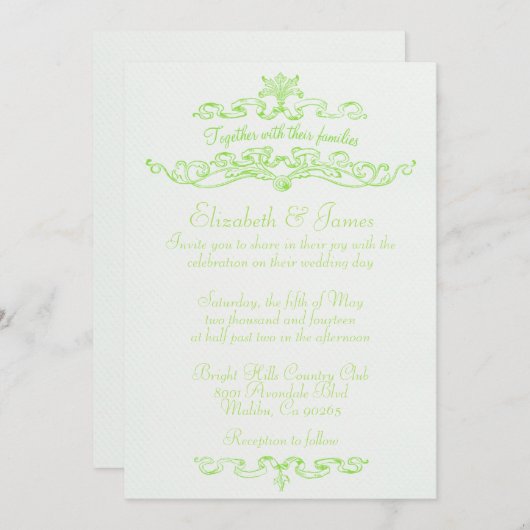 Simples invitations au mariage vert à la chaux (Devant / Derrière)