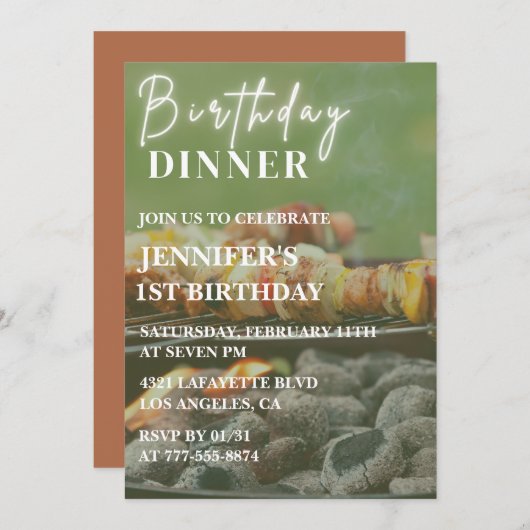 Simples invitations de 1er anniversaire Jardin Bbq (Devant / Derrière)