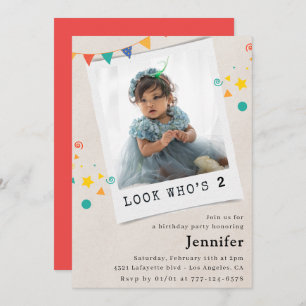 Simples invitations de 2e anniversaire Girl Photo
