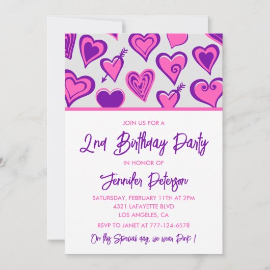 Simples invitations de 2ème anniversaire Glam Hear (Devant)