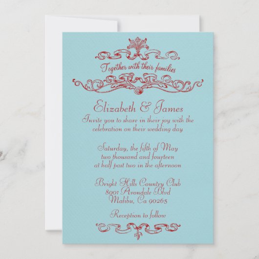 Simples Invitations De Mariage Bleu Et Rouge De Lu (Devant)