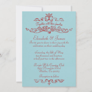 Simples Invitations De Mariage Bleu Et Rouge De Lu