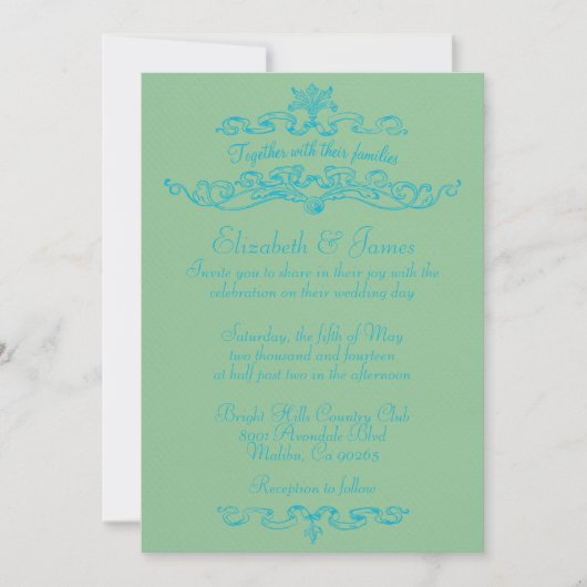 Simples Invitations De Mariage Bleu Et Vert (Devant)