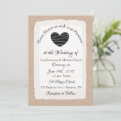 Simples invitations de mariage rustique tan et bla (Debout devant)