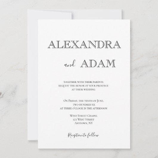 Simples invitations de mariage typographique (Devant)