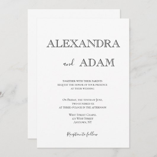 Simples invitations de mariage typographique (Devant / Derrière)