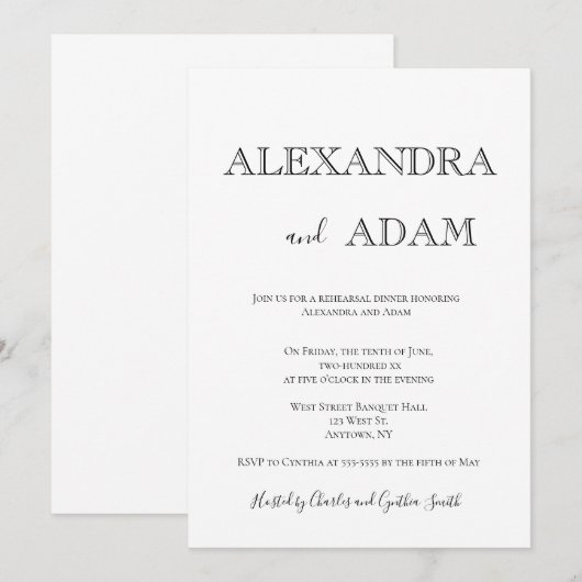 Simples répétitions de typographie invitations à d (Devant / Derrière)