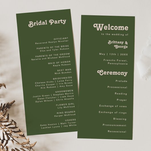 Simples Vibes Rétro | Programme de Mariage Vert Ol