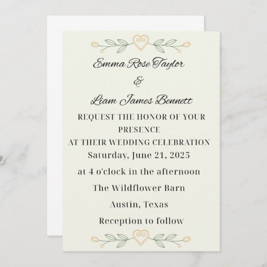 Simplicité Faire-part de mariage cardiaque (Devant / Derrière)