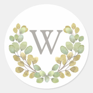 Simplicité Feuille verte Sticker Monogramme Wreath