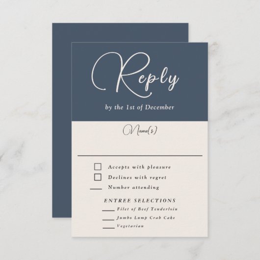 Simplicité moderne Marine Bleu Simple RSVP avec re (Devant / Derrière)