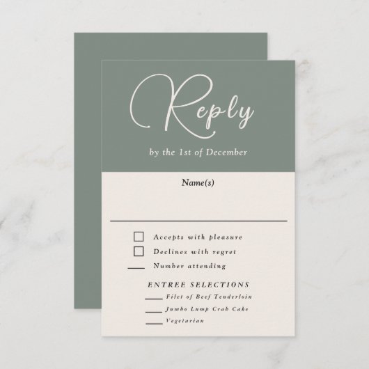 Simplicité moderne Sage profond Simple RSVP avec r (Devant / Derrière)