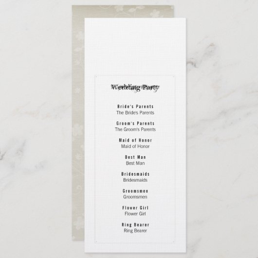 Simplicité Programme de fête nuptiale (Devant / Derrière)