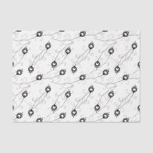 Simplistic Black en White Peacock Feather patroon Tissuepapier (Voorkant)