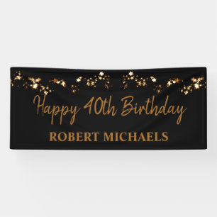 Simplistic Black & Gold Happy Birthday-banner Spandoek