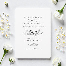 Simplistic Black White Floral Wedding Invitation  Kaart
