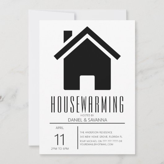Simplistic Black & White Housewarming Party Invita Kaart (Voorkant)