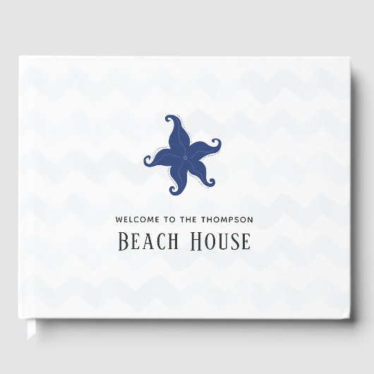 Simplistic Blue en White Beach House Gastenboek (Voorkant)