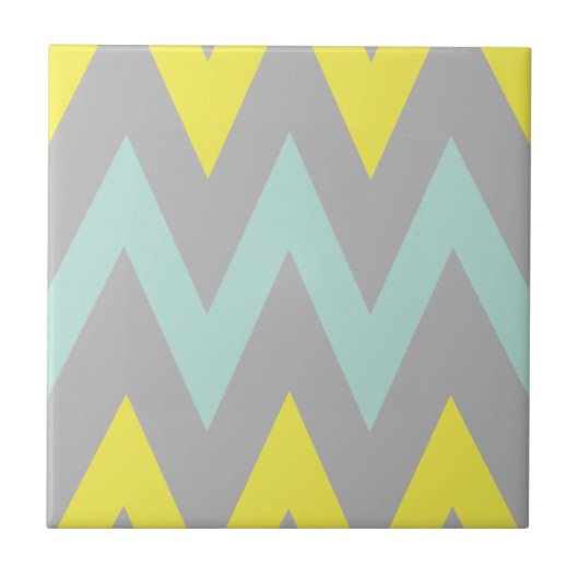Simplistic Blue, Yellow and grijs Chevron Tegeltje (Voorkant)