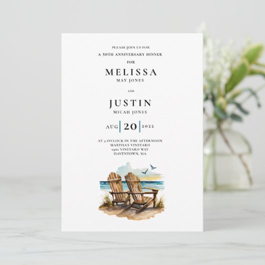 Simplistic bruiloft strandstoel kaart (Staand voorkant)