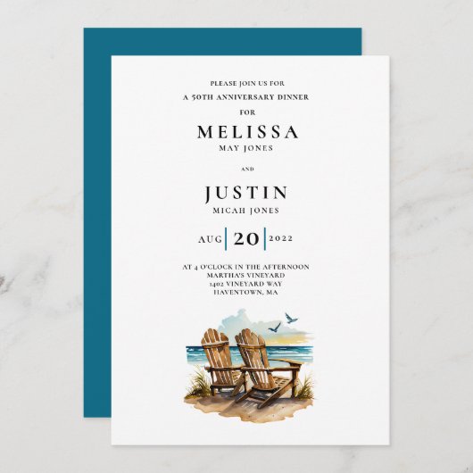 Simplistic bruiloft strandstoel kaart (Voorkant / Achterkant)