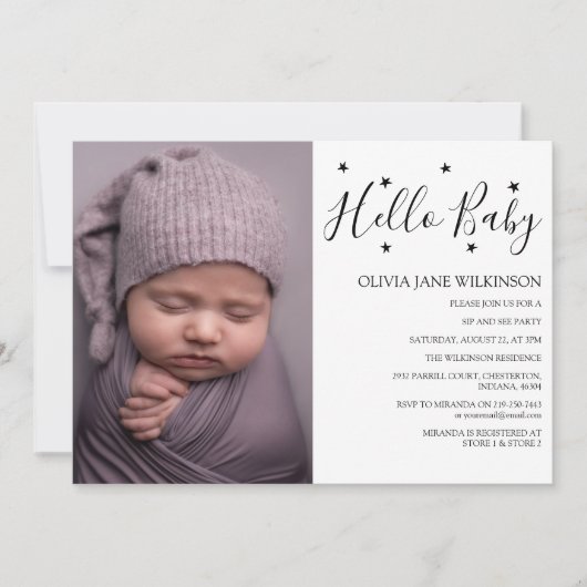 Simplistic Hallo Baby | Sip en See Party Kaart (Voorkant)