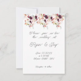 Simplistic roze/perzik bloemige bruiloft uitnodigi kaart