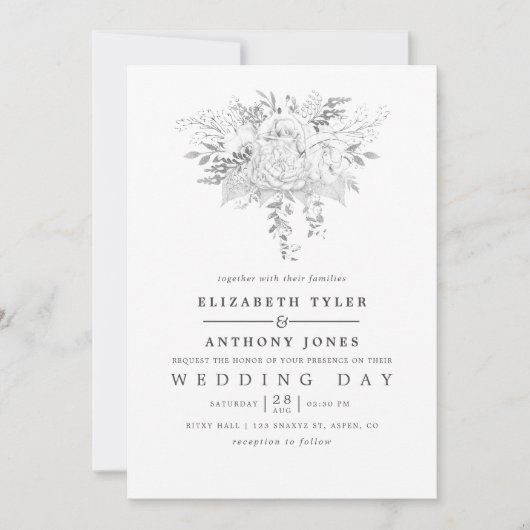 Simplistic White en Silver  Rozen Weddenschap Kaart (Voorkant)