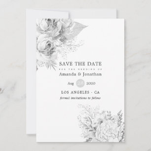 Simplistic White en Silver Rozen Weddenschap Save The Date