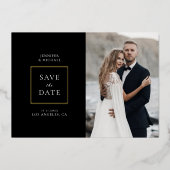 Simplistic zwart-wit foto de datum opslaan folie uitnodiging (Voorkant)