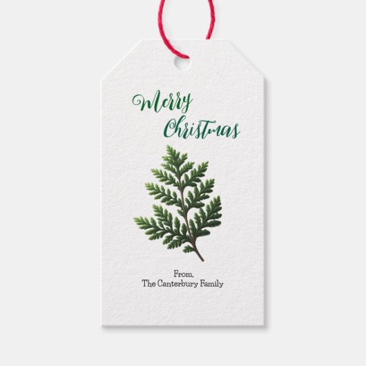 Simplistische Cedar Spring Kerstmis Cadeaulabel (Voorkant)