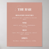 Simplistische Dusty Roos Wedding Bar Menu Poster (Voorkant)
