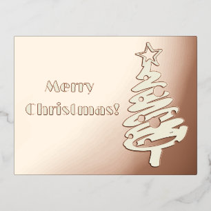 Simplistische zilveren boom op een roze gouden ach folie feestdagen briefkaart