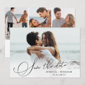 Simply Elegant Calligraphy Wedding 4 Photo Save The Date (Voorkant / Achterkant)